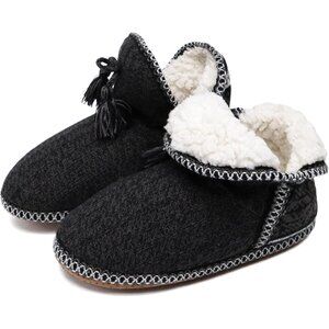 ⚡Women Black Cotton Knit Faux Cashmere Quilted Warm Ankle Indoor Boots